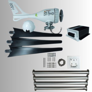 Kit con Mástil para Aerogenerador i 500 24 Voltios con regulador de carga con freno manual externo