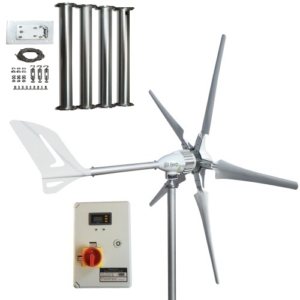 Kit con Mastil para Aerogenerador i 1000 48 Voltios con regulador de carga 5 aspas color blanco